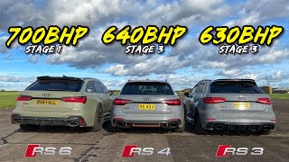 QUATTRO RIVALS 630HP RS3 vs 640HP RS4 vs 700HP RS6 [upl. by Brodie]