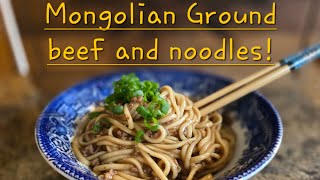 Mongolian Ground Beef and Noodles Cooked outdoors campchef [upl. by Eimar]