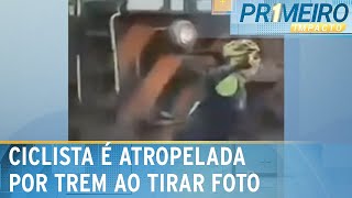 Ao tirar “selfie” ciclista é atropelada por trem em Uberaba MG  Primeiro Impacto 050624 [upl. by Oflodur]