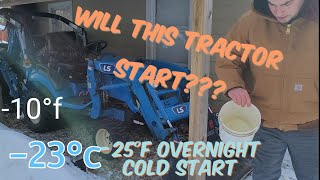 Cold Starting an LS MT122 tractor No Block heater 25°F [upl. by Pillihpnhoj928]