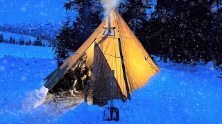 3 Days WINTER CAMPING in SNOW With My Dog 13° wilderness SURVIVAL Bushcraft Skills Stove Cooking [upl. by Alyacim740]