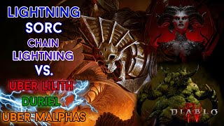 Diablo 4  Chain Lightning Sorcerer versus Uber Lilith Duriel Malphas Kill Season 3 [upl. by Haeckel430]