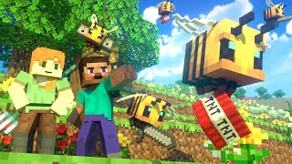 BEES FIGHT  Alex and Steve Life Minecraft Animation [upl. by Ecnarretal]