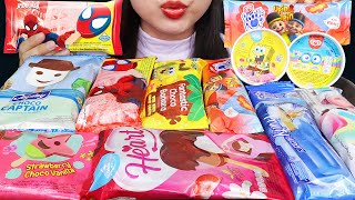 ASMR ES KRIM KARAKTER 😍 SPIDERMAN UPIN IPIN SPONGEBOB PATRICK MINIONS JOYDAY CHOCO CAPTAIN [upl. by Ednalrim472]