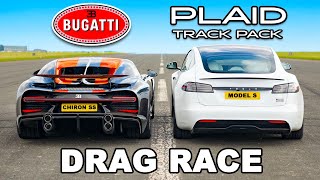 Bugatti Chiron Super Sport v Model S Plaid Track Pack DRAG RACE [upl. by Dunlavy]