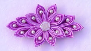 DIY Kanzashi Flower Hair Clip I How To Make Ribbon Flower I Kanzashi Flower Tutorial [upl. by Struve912]