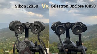 Celestron Upclose 10x50 vs Nikon 12x50 binoculars  Zooming power and sharpness Comparison [upl. by Kerns607]