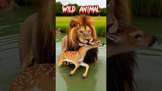 lion attack on deer cub 😭🙏 lion deer fawn river forest wildlife wildanimals animals rescue [upl. by Capone]