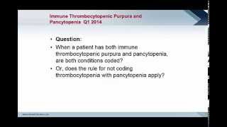 Coding Clinic Advice Immune Thrombocytopenic Purpura and Pancytopenia Q1 2014 [upl. by Walsh490]