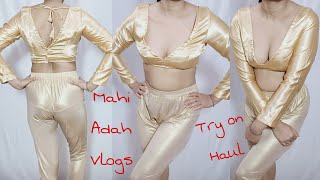 no bra no panty golden shimmer satin pants and satin blouse nighty lingerie [upl. by Ringsmuth]