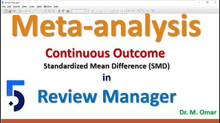 Meta analysis for continuous outcome using Standardized Mean Difference SMD in Review Manager RevMan [upl. by Enida677]