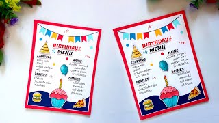 Birthday Menu Card design Birthday Menu Card kaise banaye menu card design for school project 25 [upl. by Anala]