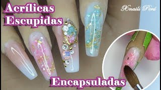 Uñas Acrílicas ESCULPIDAS y ENCAPSULADAS con GEMA FALSA Xnails Peru [upl. by Arbua]