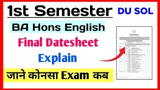 SOL BA Hons English First Semester Final Datesheet Explain Dec Exam 2023 SOL 1st Semester Exam 2023 [upl. by Uhn]