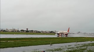 Air India Landing at Rajkot Airport in heavy Rainy Day [upl. by Gombach]