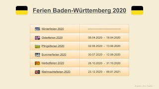 Ferien Baden Württemberg 2020 [upl. by Bromley707]