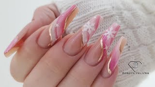 Doing my Christmas nails Gel extensions on forms with snowflakes nail art Ombre french nails [upl. by Leciram]