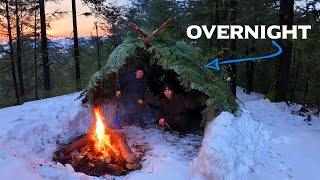 Building Bushcraft Shelter to Survive a Freezing Winter Night [upl. by Laaspere]