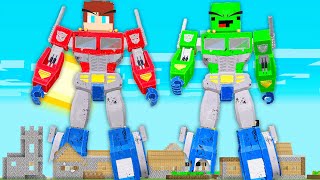 HOW JJ AND MIKEY BECAME AUTOBOTS AND ATTACK THE VILLAGE in Minecraft  OPTIMUS PRIME MIKEY AND JJ [upl. by Yennek]