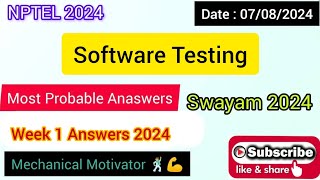 Software Testing  Week 1 Quiz  Assignment 1 Solution  NPTEL  SWAYAM 2024 [upl. by Oer]