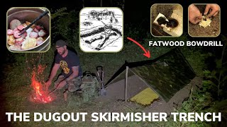 Solo Overnight Building a Military Skirmisher Trench Fatwood Bowdrill and Kielbasa with Potatoes [upl. by Ziwot881]