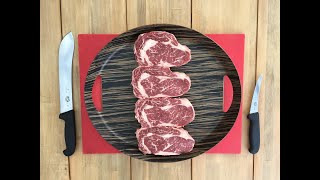 How To Cut Perfect Scotch Fillet Steaks Ebony Black Angus Cube Roll Tutorial  BBQ Butcher NZ [upl. by Dlonyar]