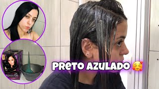 PINTEI O MEU CABELO DE PRETO AZULADO 💆🏻‍♀️ PASSO A PASSO COM A TINTA KOLESTON  Thaís Ordonho [upl. by Karlise]