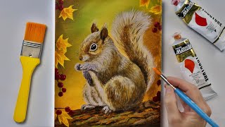 Autumn Squirrel Painting🍂How to Paint fur  How to Paint a Squirrel  Acrylic Painting for Beginners [upl. by Whitcomb350]