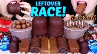 ASMR LEFTOVER DESSERT RACE GIANT CHOCOLATE MARSHMALLOW OREO EGGS MAGNUM MALTESERS MOUSSE CAKE 먹방 [upl. by Zeta]