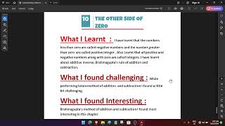 Learners Diary LD math class VI Six 10th chapter The Other Side of zero [upl. by Akcir]