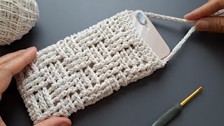 DIY Crochet Phone Bag Tutorial  Basket Weave Pattern [upl. by Fritz3]