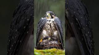 Falcon Bird Mother Shields Her Chicks from the Pouring Rain mother birds falcon rain [upl. by Kapoor]