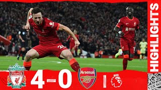 Highlights Liverpool 40 Arsenal  Mane Jota Salah amp Minamino net [upl. by Bannon]