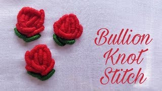 Bullion Knot Stitch Rose Hand Embroidery Work [upl. by Embry918]