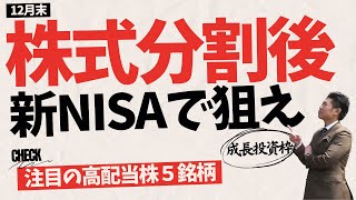 【配当金生活】新NISAで狙え株式分割で買いやすくなる高配当株５銘柄を株価見通し解説付きで紹介 [upl. by Yvan]