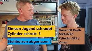 Neuer Simson NPC  MZA Zylinder 60 Kmh Vmax GPS Messung  Stehbolzen abgerissen Zylinder schrott [upl. by Roede]