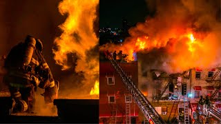 MAYDAY HEAVY FIRE Throughout 3 Private Dwellings  Brooklyn 5th ALARM Box 268 Up Close w FDNY [upl. by Yllak175]