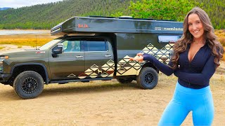 Am I MOVING into a 300000 CHEVY TRUCK CAMPER Full Tour Living in 4x4 Off Road Chevrolet Silverado [upl. by Saenihp]