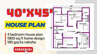 4045 house plan with car parking  40 by 45 ka ghar ka naksha 1800 square feet house design [upl. by Ecenaj]