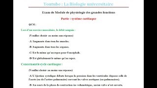 Examen de module de physiologie des grandes fonctions chapitre  système cardiovasculaire [upl. by Ymaral60]