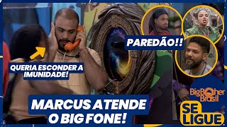 BBB 24  Marcus atende o Big Fone e indica Juninho Pitel e Luigi pro Paredão Queria esconder [upl. by Ahsemat]