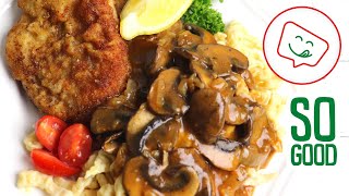 Jagerschnitzel  Authentic German Schnitzel with Brown Jager Sauce [upl. by Eelrahs]