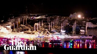 Drone footage shows collapsed Illinois warehouse after tornadoes sweep US [upl. by Lalib]