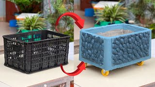 Recycling Old Plastic Baskets And Styrofoam  How To Casting Simple Cement Flower Pot [upl. by Neahs671]