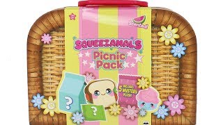 Squeezamals Picnic Pack with 5 Mystery Plush Unboxing Toy Review [upl. by Dolora]