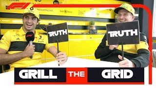 Renaults Carlos Sainz and Nico Hulkenberg  Grill The Grid Truth Or Lie [upl. by Aikel186]