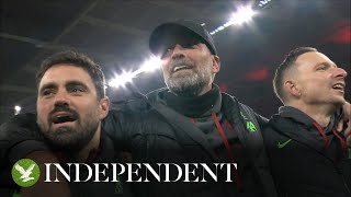 Klopp joins Liverpool team to sing Youll Never Walk Alone after Carabao Cup win [upl. by Submuloc655]