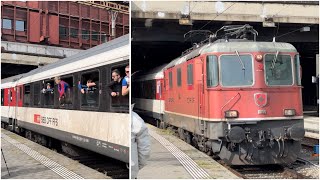 Fussball Fanzüge nach Luzern mit Re 44  Abfahrt in Basel SBB am 29 September 2024 [upl. by Cyrie]