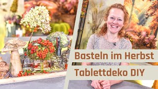 Deko Tablett Pilze und Herbstfrüchte  Tischdeko Herbst basteln  Herbstdeko selber machen [upl. by Croteau]