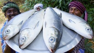 GIANT FISH FRY  Villagers cooking big fish fry in village cooking style  Village Food Cooking [upl. by Amadis]